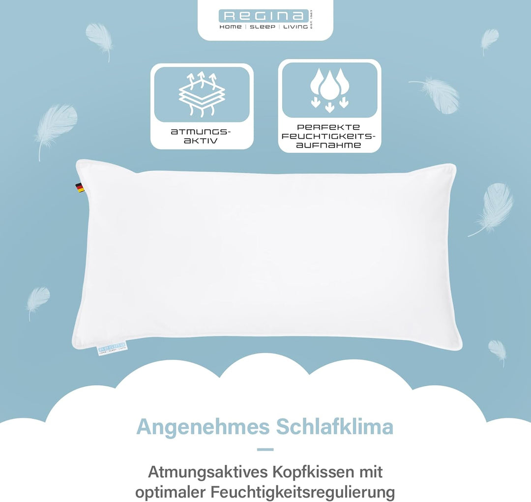Regina Kopfkissen Doppelpack fest 40x80cm, 85% Federn 15% Daunen, 600g fest 2er Set 40 x 80 cm, fest