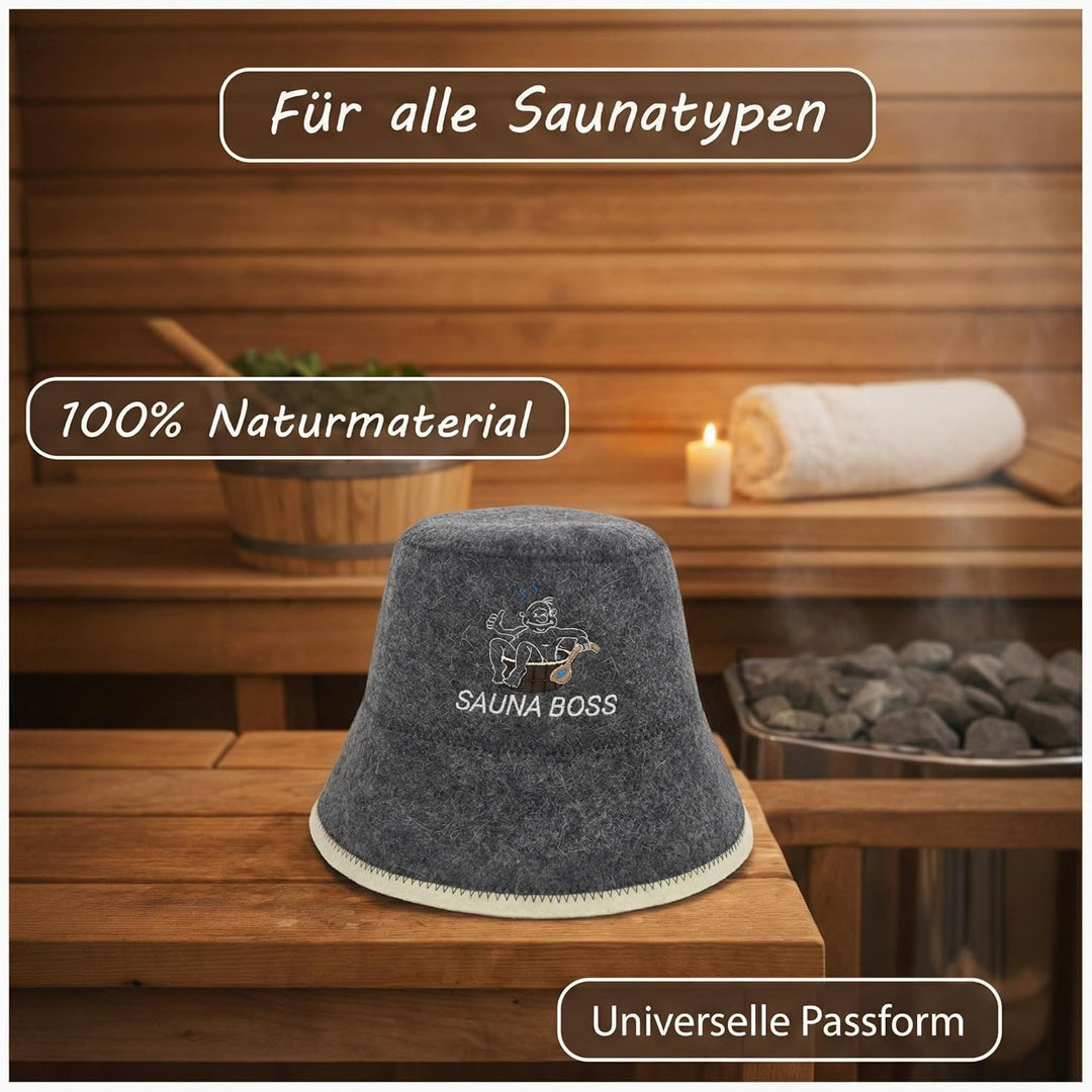 PRINZEPS Sauna Boss Saunahut Herren Perfekte Saunamütze aus 100% Filz - Sauna Hut Filzhut Sauna Mütz