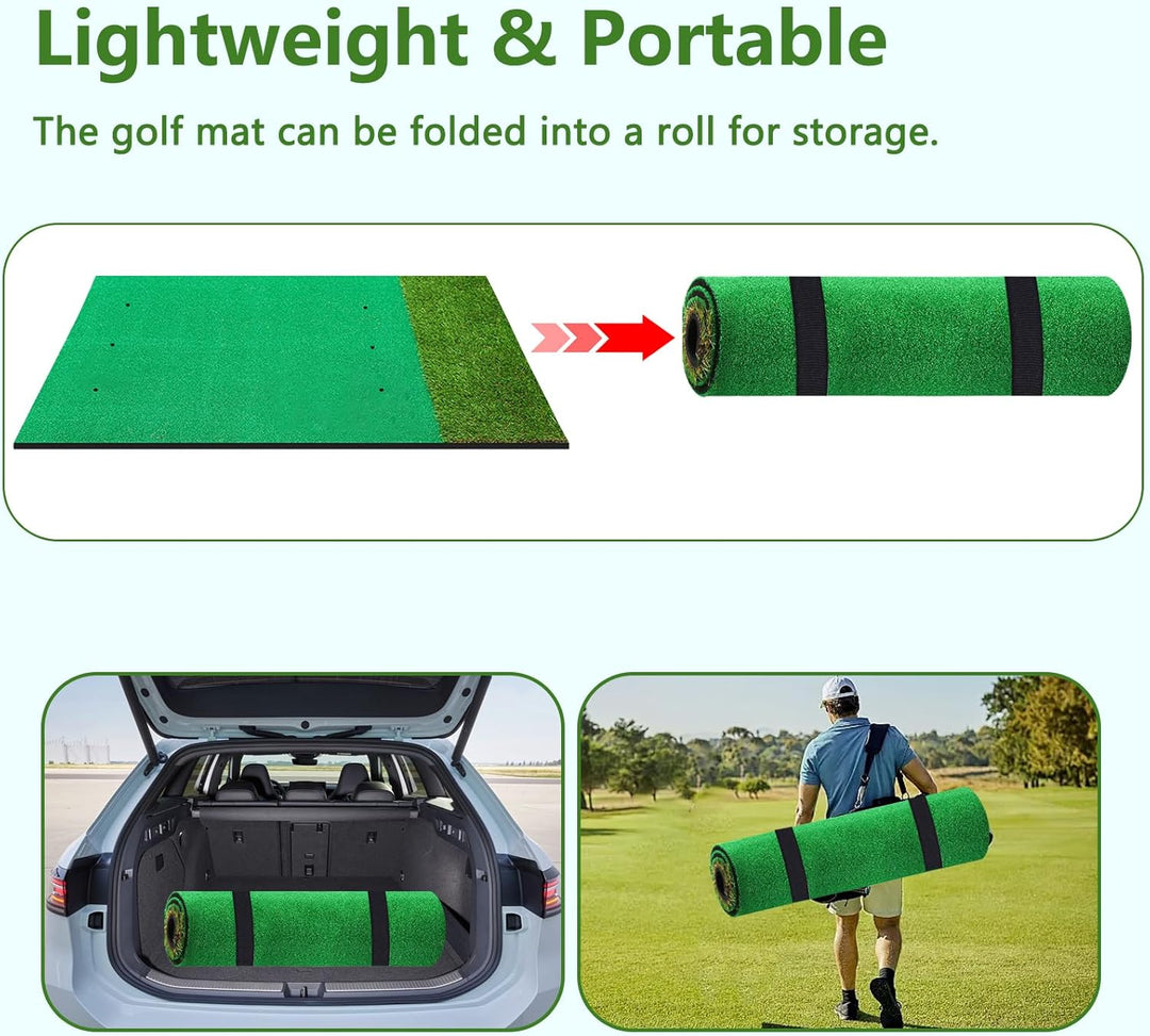 150×120cm Golf Abschlagmatte, Premium Faltbare Golf Trainingsmatte mit 9 Bällen & 9 Tees, Dicke Kuns
