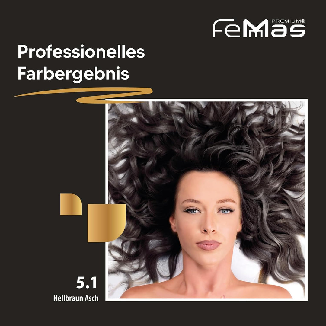 FemMas Haarfarbe 3x Hellbraun Asch 5.1 I Creme Haarfarbe mit Arganöl, Keratin & Ceramiden I Als daue