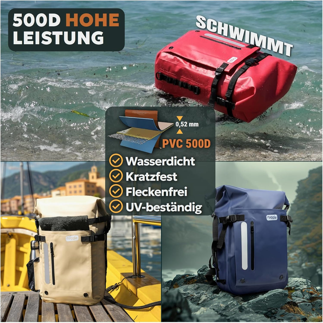 Ruqqle Wasserdichter Rucksack, vielseitig, wasserdicht Tasche, Dry Bag 20/30/45 l, mit 3 Aussentasch