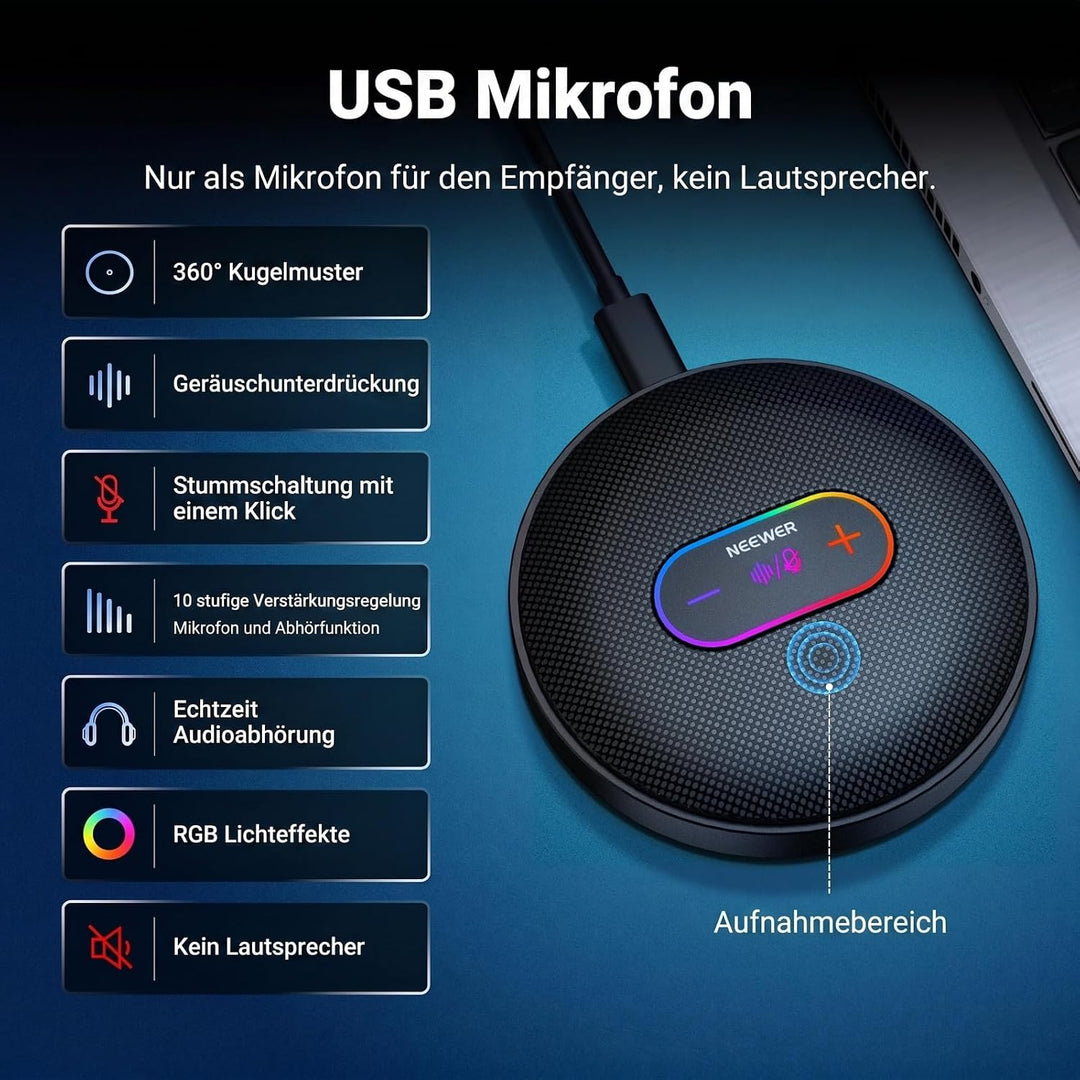 NEEWER UM04 USB Mikrofon, AI Rauschunterdrückung, omnidirektionales Kondensator Tischmikrofon mit 48