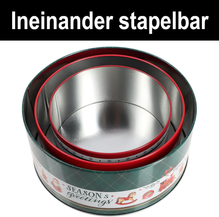 com-four® 3x Vorratsdosen aus Metall - ineinander stapelbare Keksdosen mit Adventskranz, Nussknacker