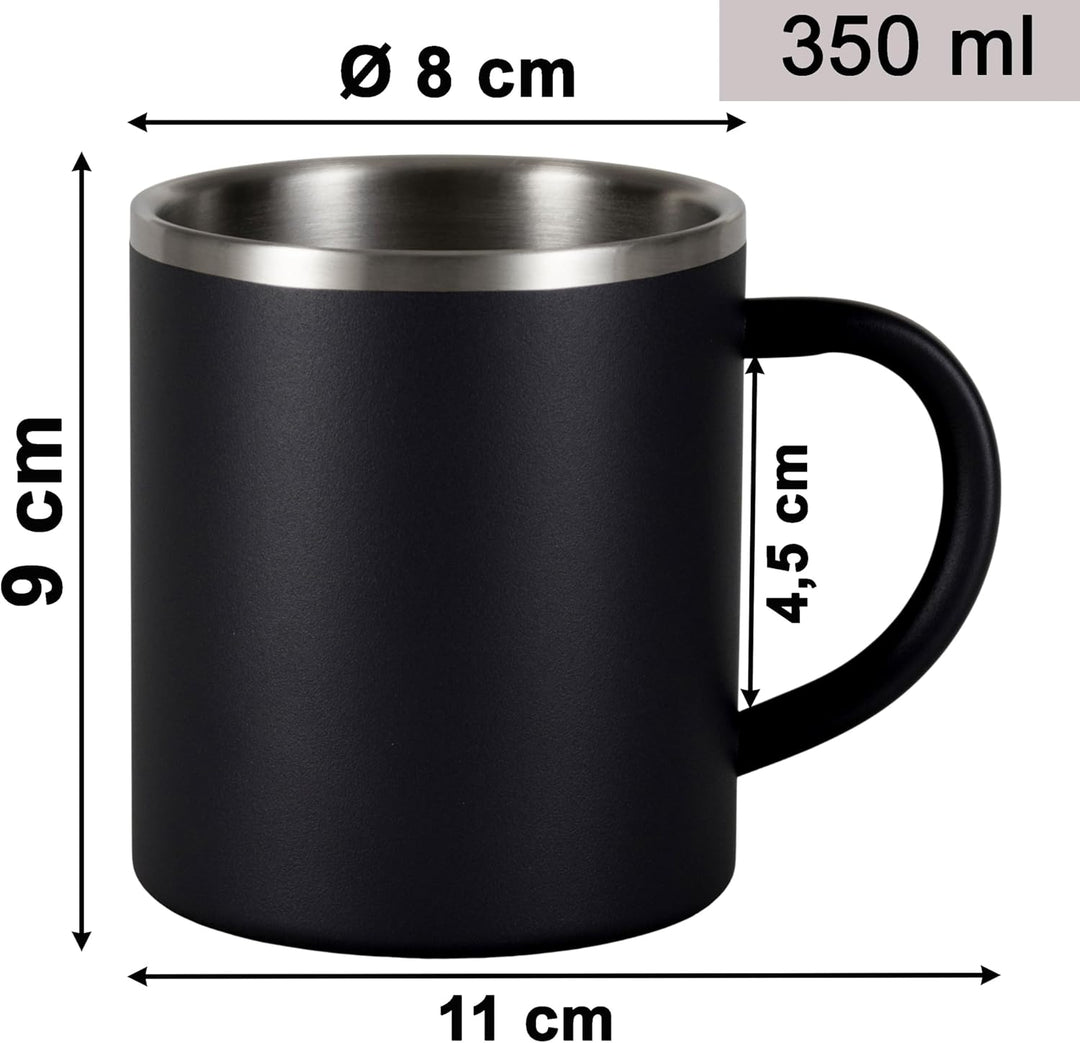 Melamin Geschirr Set Rot Schwarz mit Edelstahl Thermo Tassen doppelwandig - Tonoptik Essgeschirr - C