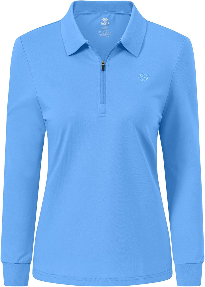 MoFiz Damen Poloshirt Langarm Baumwolle Polohemd Sport Polo Wintershirts mit Reissverschluss Kragen