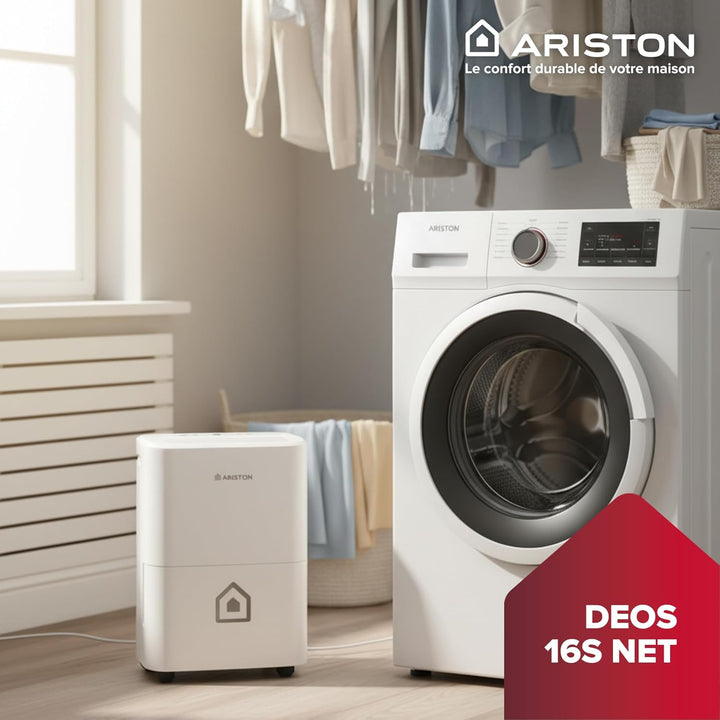 Ariston Deos 16s Wi Fi Tragbarer Luftentfeuchter, 430W, 16 Liter/Tag, Weiss 16 Litri Wi-Fi, 16 Litri