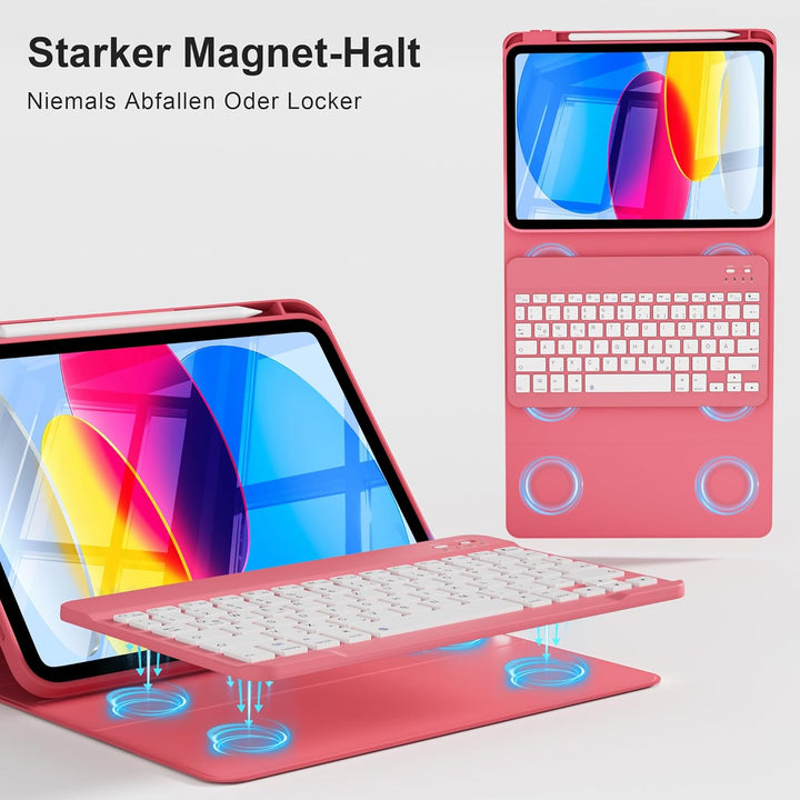 Hülle mit Tastatur für iPad A16 11/10 Generation (2025/2022, 11/10.9 Zoll) - QWERTZ Deutsches Layout