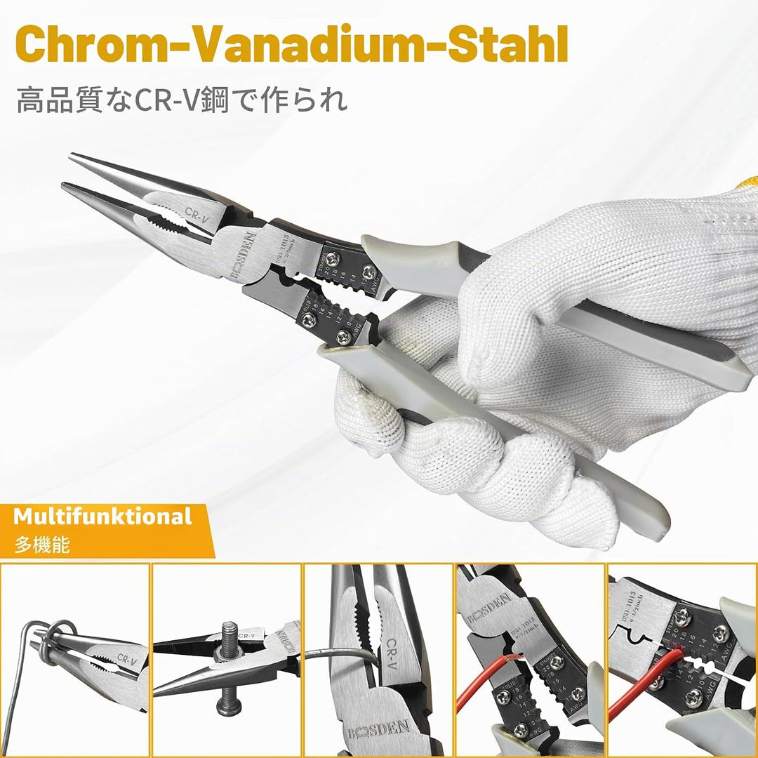 BOOSDEN Zangen Set mit 8 inch Seitenschneider, 8 inch Kombinationszange und 9 inch Spitzzange, 3-tei