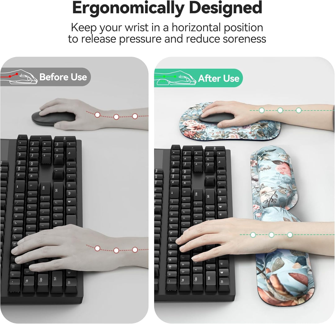 TECKNET Mauspad mit Handauflage, Mousepad und Tastatur Handgelenkauflage Set aus ergonomischem Gedäc