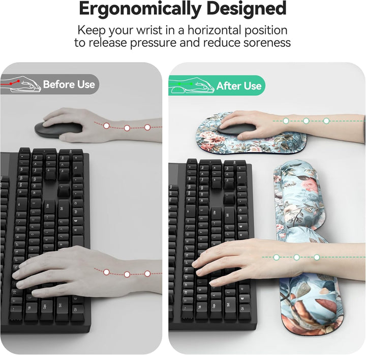 TECKNET Mauspad mit Handauflage, Mousepad und Tastatur Handgelenkauflage Set aus ergonomischem Gedäc