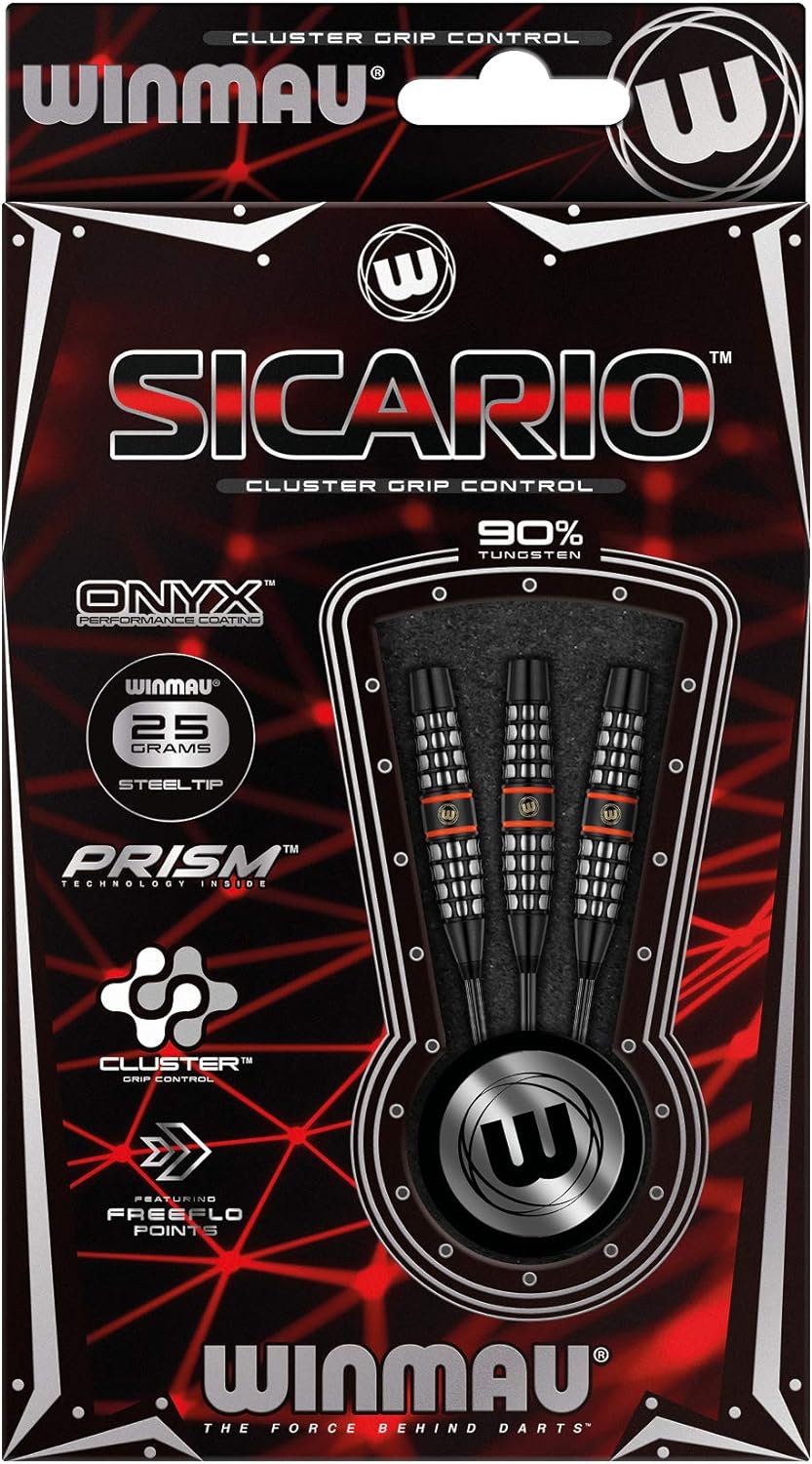 WINMAU Sicario 25g Profi Wolfram Steeltip Dartpfeile Set mit Flights und Schäfte