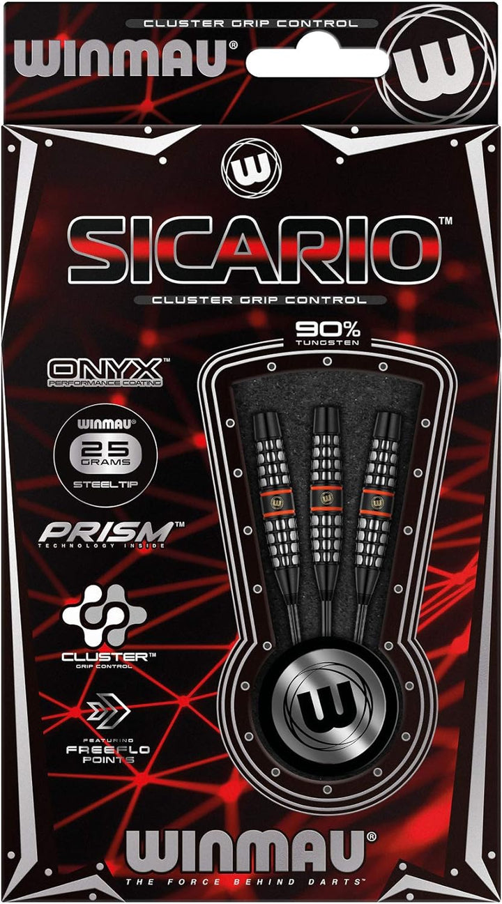 WINMAU Sicario 25g Profi Wolfram Steeltip Dartpfeile Set mit Flights und Schäfte