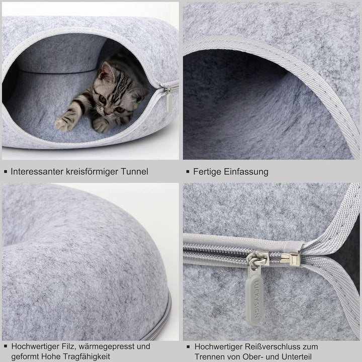 Lucky Sign - Katzenhöhle Katzentunnel aus Filz Katzenbett multifunktionalle Katzensofa gemütliches K