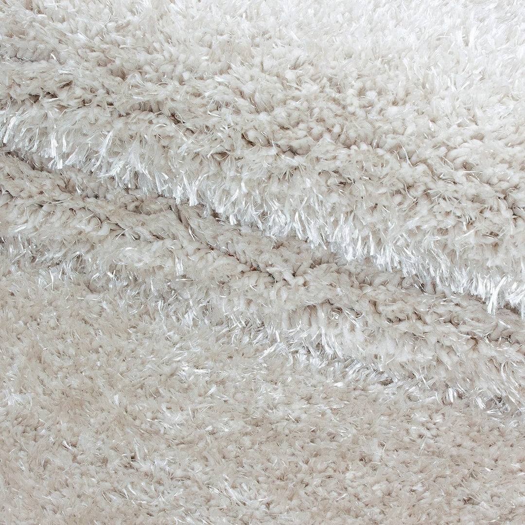 Teppium Hochflor Teppich Wohnzimmer 80 cm Rund Natur - Flauschiger Shaggy Teppich Extra Weich und Ei