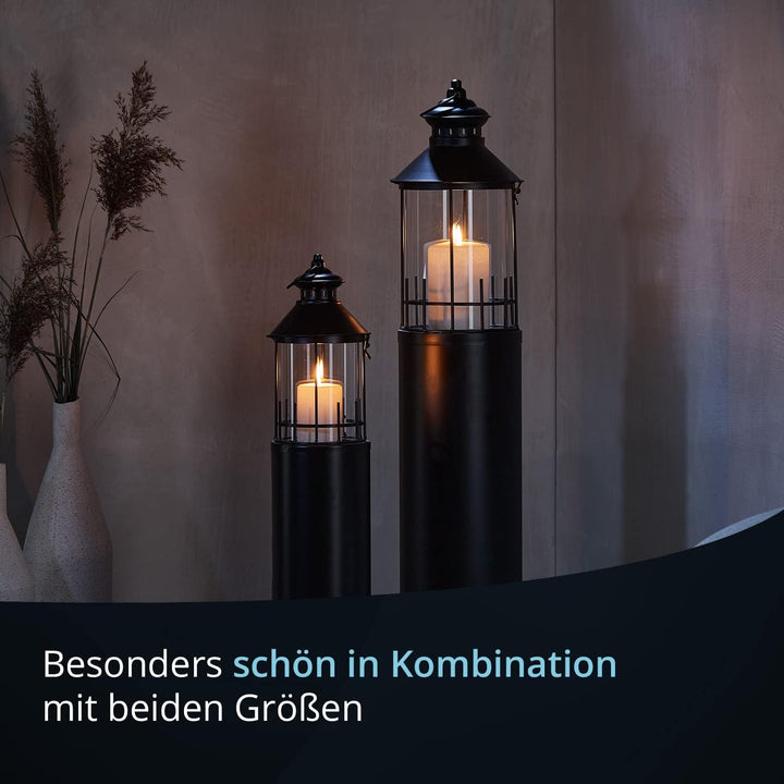 KHG Laterne Leuchtturm 72 cm aus Metall/Glas in schwarz, Kerzenständer, Kerzenhalter, Outdoor und In