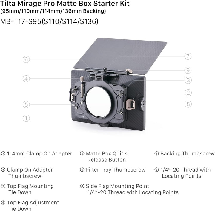 Tilta Mirage Pro Matte Box Einzelnes Backing Kit mit 95-mm Backing, Gegenlichtblende mit 4x5,65“ Fil