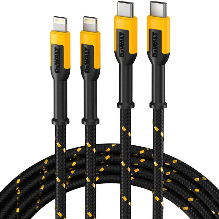 DEWALT Heavy Duty 2er-Pack USB-C zu Lightning Kabel 1,2m, Apple MFi Zertifiziertes iPhone Schnelllad