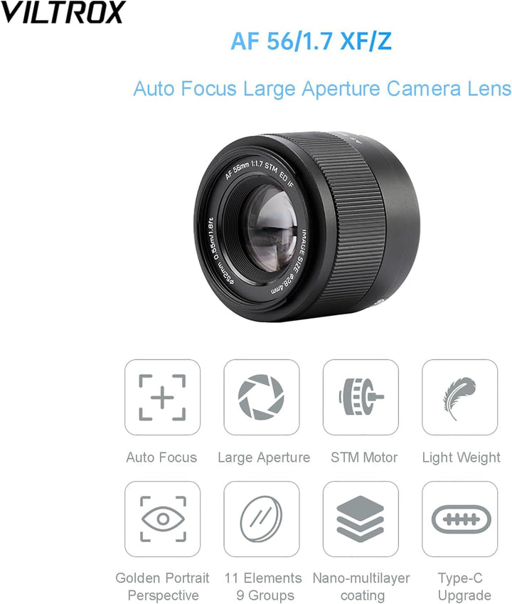 VILTROX AF 56mm F1.7 Kameraobjektiv für Fuji XF Mount APS-C Autofokus Leichtgewicht Kameraobjektiv m