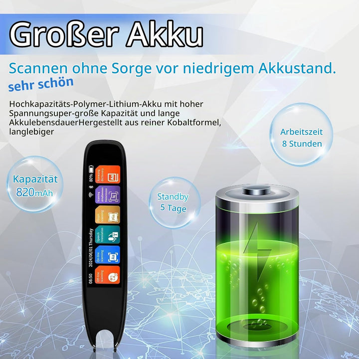 WingFly Scan Übersetzer Stift, Online 142 Sprachen Scan Reader Pen Lesestift mit 3,7 Zoll Touchscree