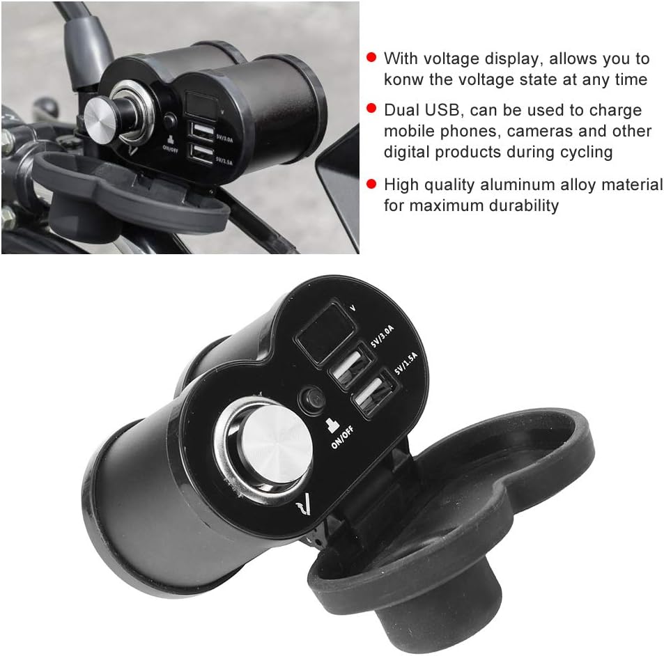 12V Motorrad Zigarettenanzünder, Motorrad USB Ladegerät Dual USB Ladegerät wasserdichte Lenkerhalter