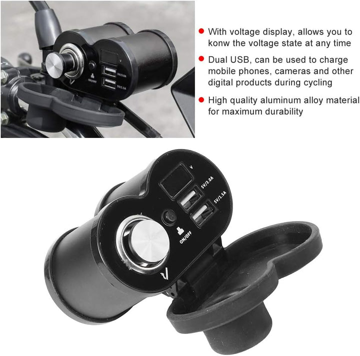 12V Motorrad Zigarettenanzünder, Motorrad USB Ladegerät Dual USB Ladegerät wasserdichte Lenkerhalter
