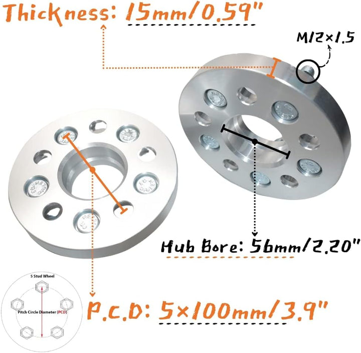 JINGLING KJ 5 Lug Spurverbreiterungen PCD 5 x 100 Nabenbohrung 56 mm geschmiedet 2 Stück Thickness: