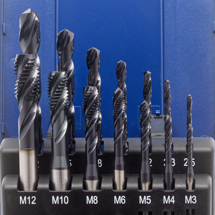 WSH-TOOLS Maschinengewindebohrer Set Sackloch M3, M4, M5, M6, M8, M10, M12 HSSE-Co5 Kunststoffbox 14