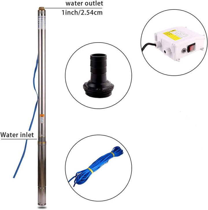 Edelstahl Tiefbrunnenpumpe Tauchpumpe 2.5 Zoll, 250 W, 2800 L/H Garten/bewässerung oder Heimgebrauch
