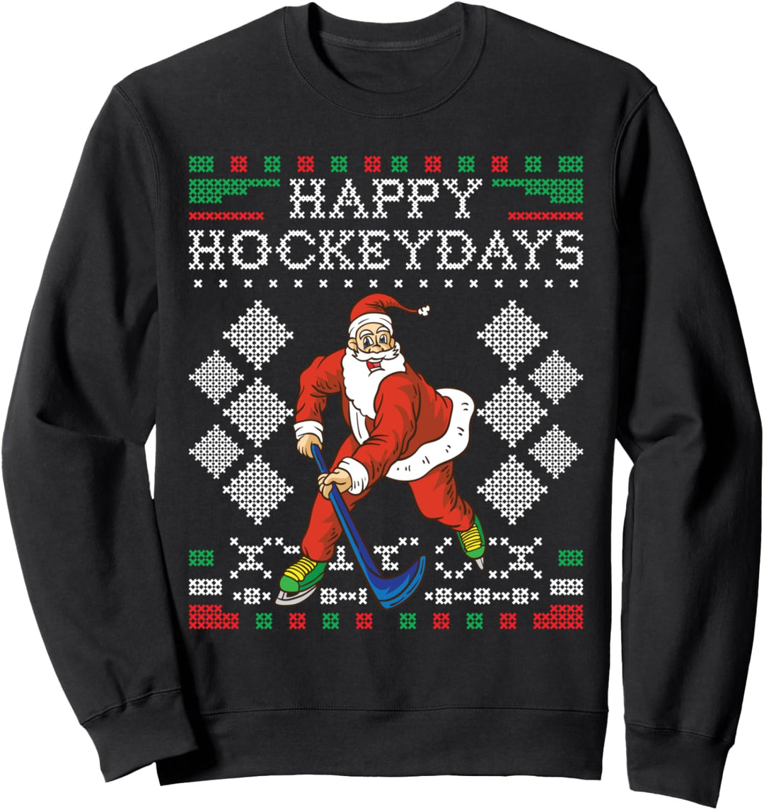 Happy Hockeydays Eishockey Hockey-Fan Ugly Christmas Sweater Sweatshirt