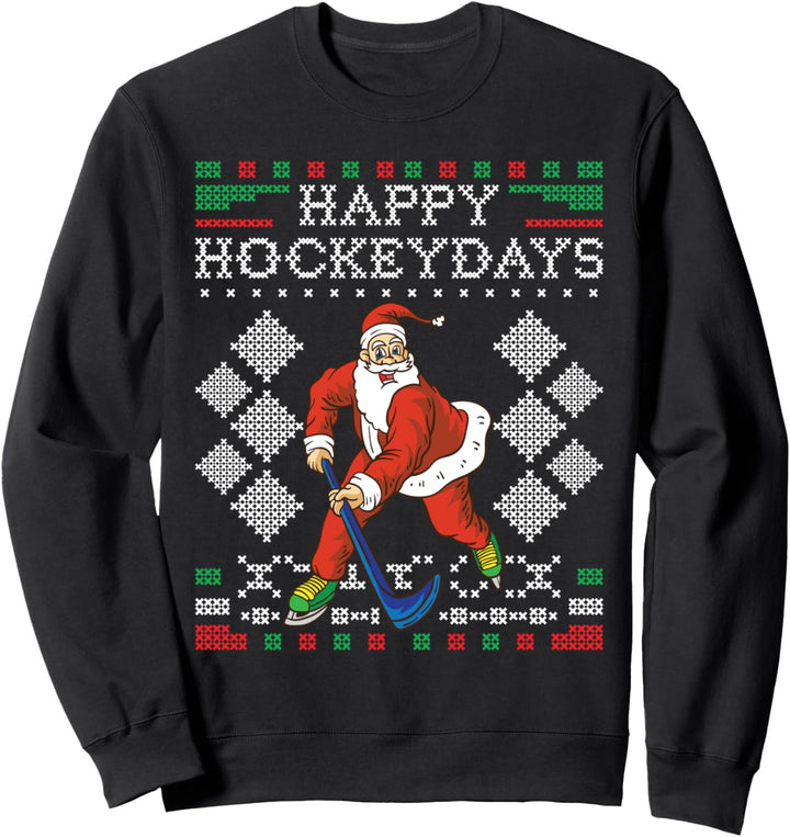 Happy Hockeydays Eishockey Hockey-Fan Ugly Christmas Sweater Sweatshirt