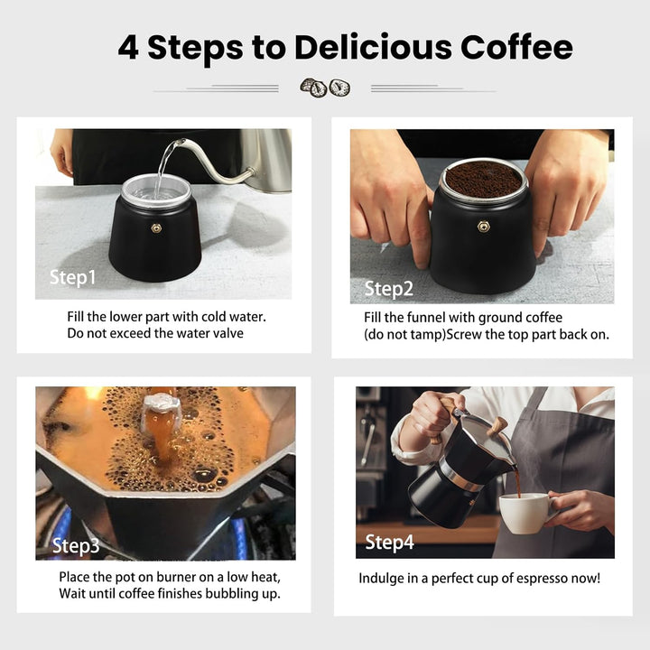 Espressokanne（300ml）Aluminium Mokkakanne，Espresso Kaffeekanne zur Zubereitung von Italienischen Espr