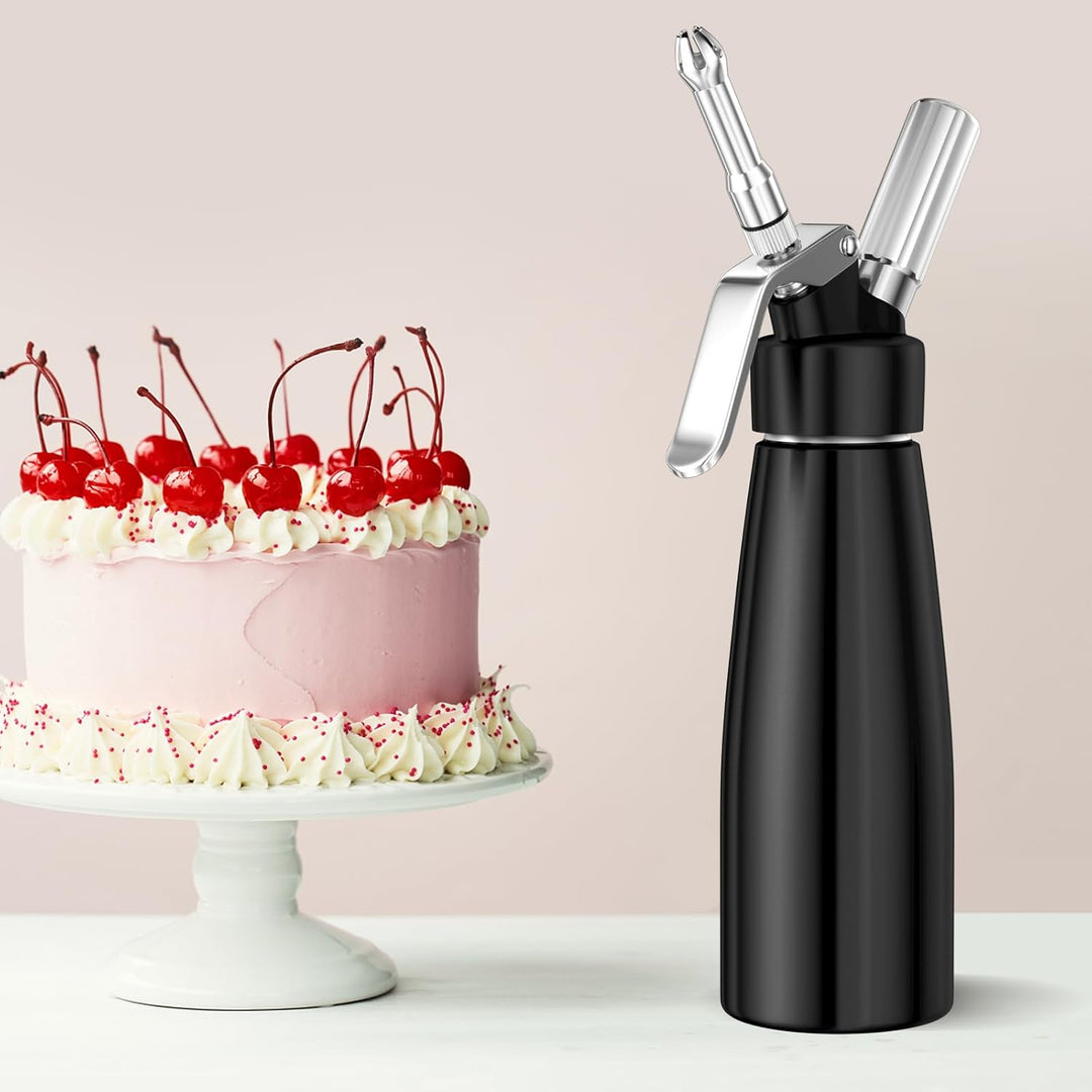 Newaner 500ml sahnespender, Sahnesyphon Aluminium mit 3 Edelstahl Deko-Düsen und 1 Reinigungbürste,