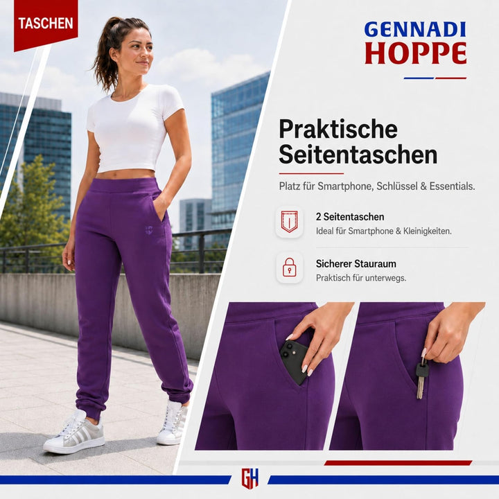 Gennadi Hoppe Damen Jogginghose Trainingshose Sweat Pants Sporthose Fitness Hose XS Lila (Purple), X