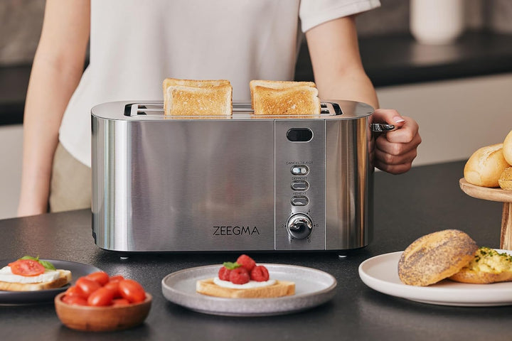 ZEEGMA TOSTEE CHEF 4-Scheiben-Edelstahl-Brottoaster, Brötchenhalter, 1500 W, Auftauen, Aufwärmen & S