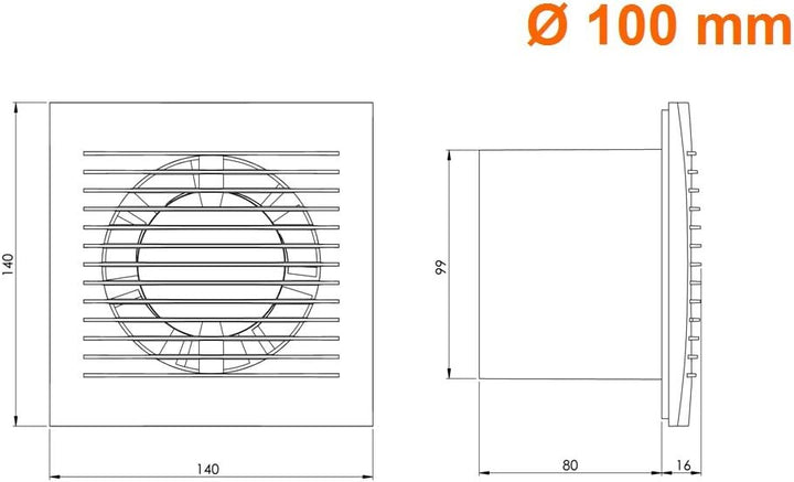 Ø 100mm Badlüfter Fan mit Zugschnur und Stecker - Weiss Abluftventilator - Ventilator zur Belüftung