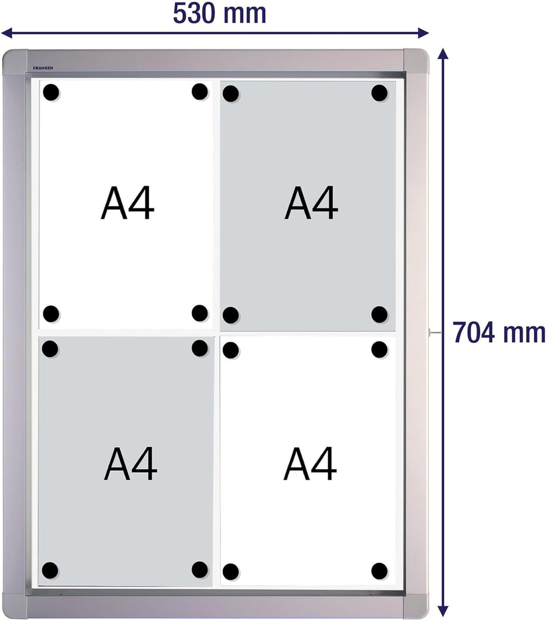 FRANKEN Schaukasten ECO für den Aussenbereich, Klapptür, 4x A4, 53 x 70,4 x 4,5 cm, weiss, magnetisc
