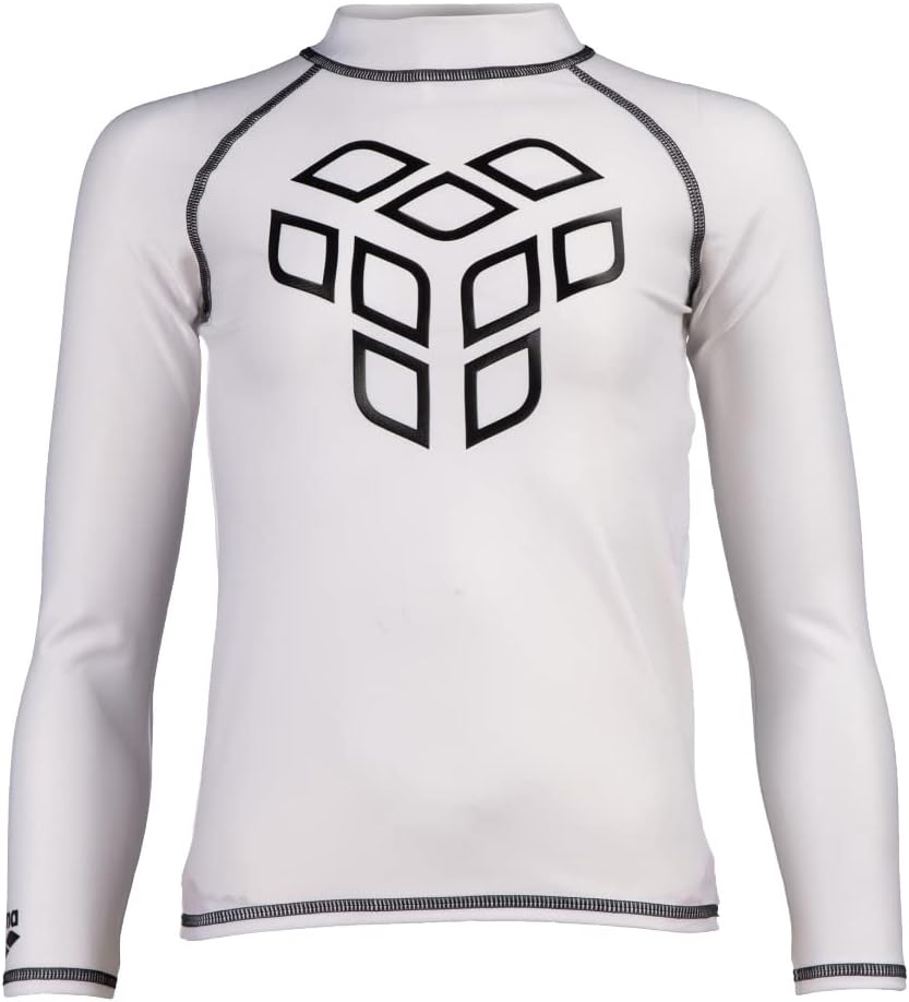 ARENA Jungen Unisex Jr Rash Vest L/S Graphic Rash Guard Shirt, 116 White-black