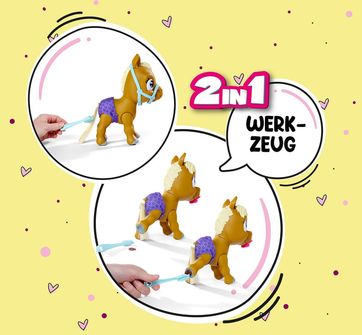Simba 105950009 - Pamper Petz Pony, 24cm Spielzeug Pferd mit Trink- und Nässfunktion, Fohlen, kämmba