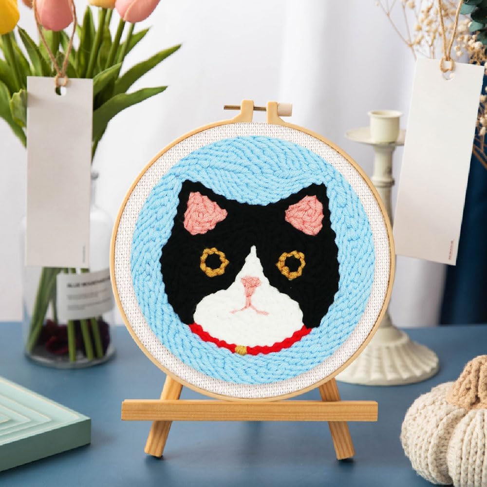 Figured'Art Punch Needle Set für Erwachsene - Stickerei, ideal für Anfänger - Katzenkopf - 20x20cm m