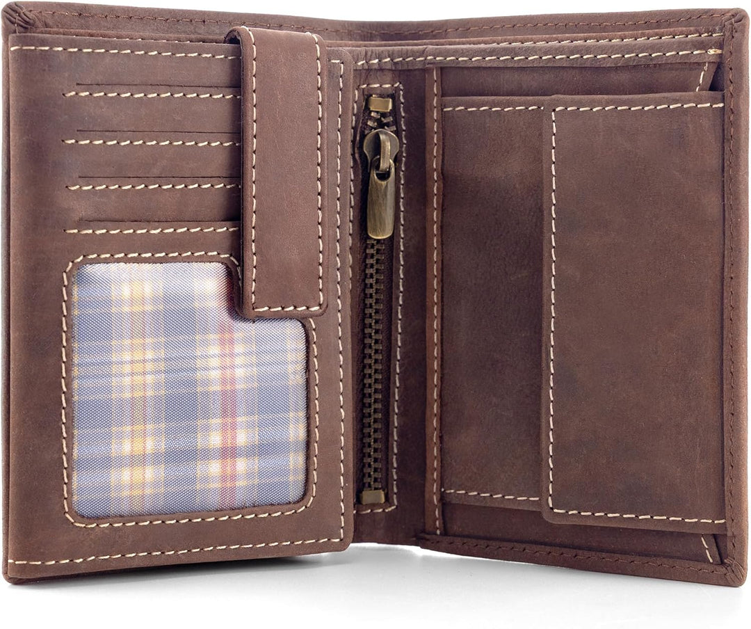 Fa.Volmer ® Leder Geldbörse Herren mit RFID-Schutz - weiches Wildleder, helle Nähte - 12 Fächer für