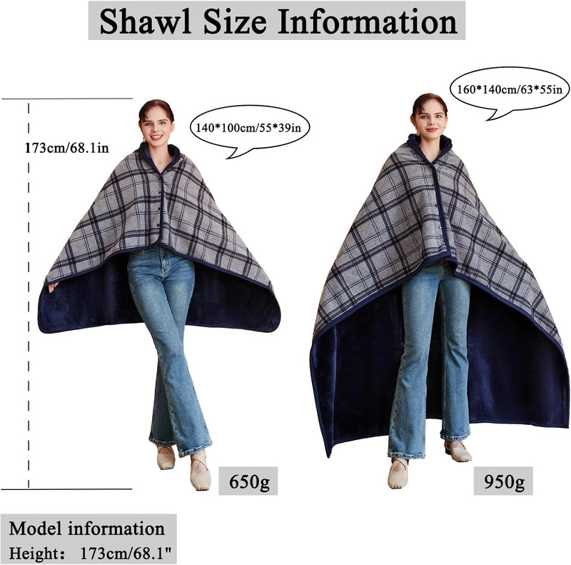 SIVENKE Damen Poncho Fleece Tragbare Decke, Karierte Schossdecke Bequemer Poncho Plüschdecken Überwu
