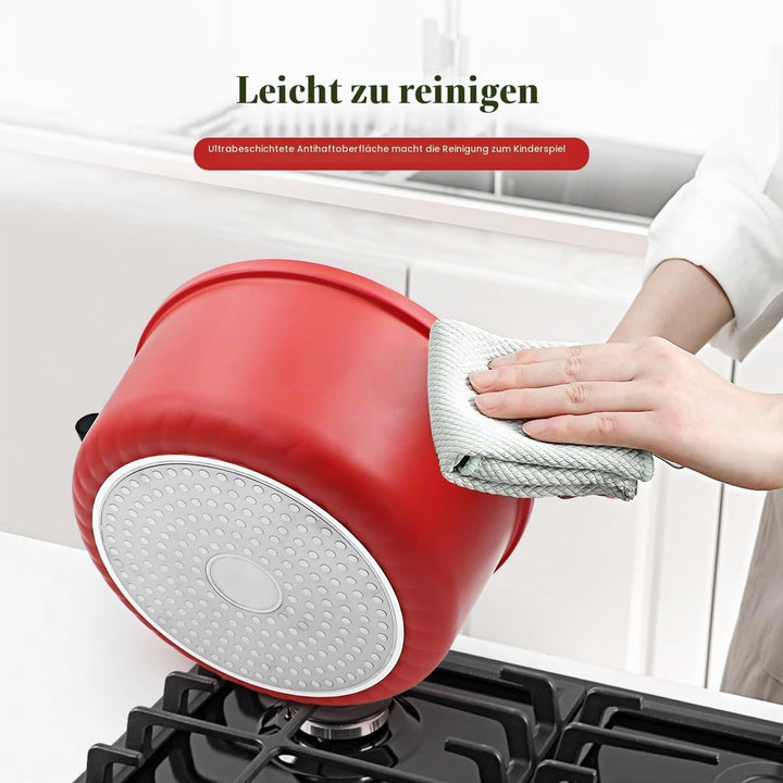 Kochtopf 20 cm mit Deckel, 2.8L Stielkasserolle Antihaftbeschichtung-Kasserolle mit Doppelgriff, kom