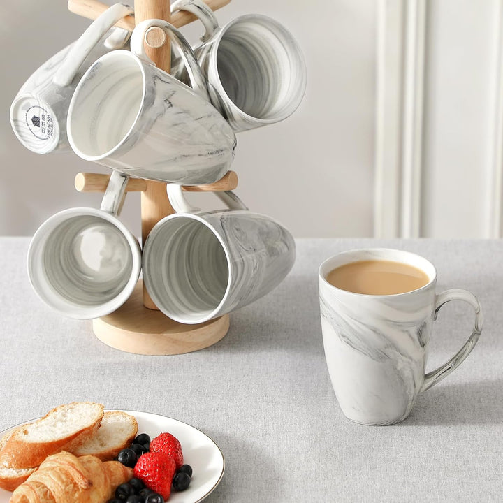 MALACASA Kaffeebecher 6er Set, Porzellan 560ML Becher Set, Grosse Moderne Kaffeetassen mit Henkel fü