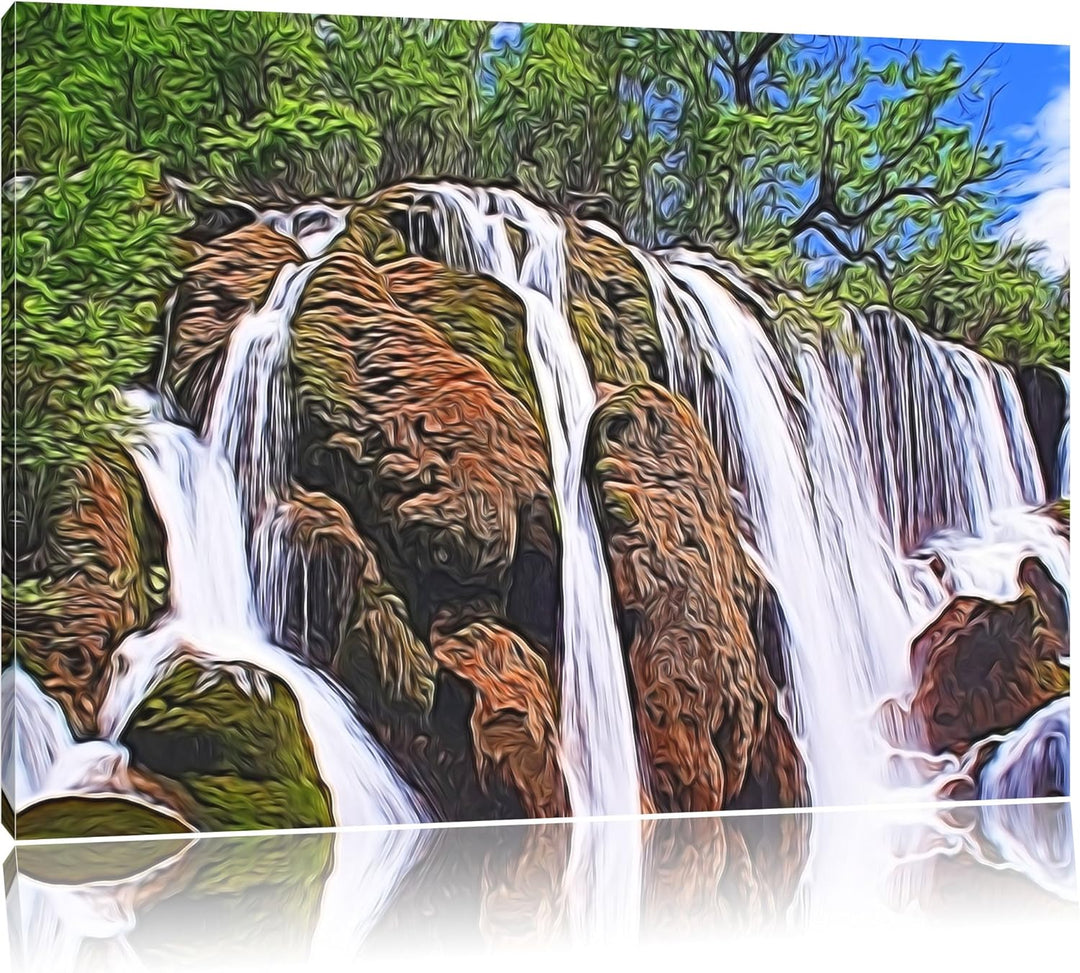 Wasserfall abstrakt Format: 120x80 auf Leinwand, XXL riesige Bilder fertig gerahmt mit Keilrahmen, K