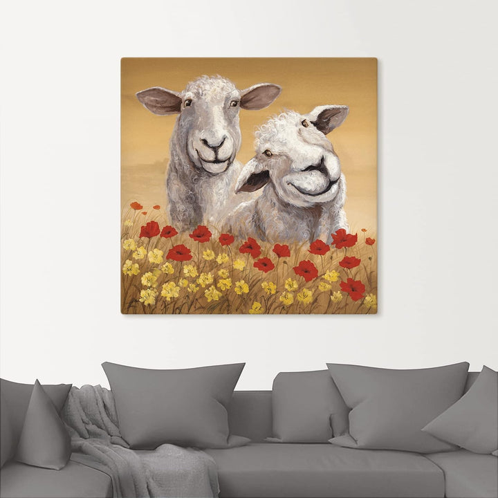 ARTland Leinwandbilder Wandbild Bild auf Leinwand 70 x 70 cm Tiere Haustiere Schaf Malerei Creme A1S