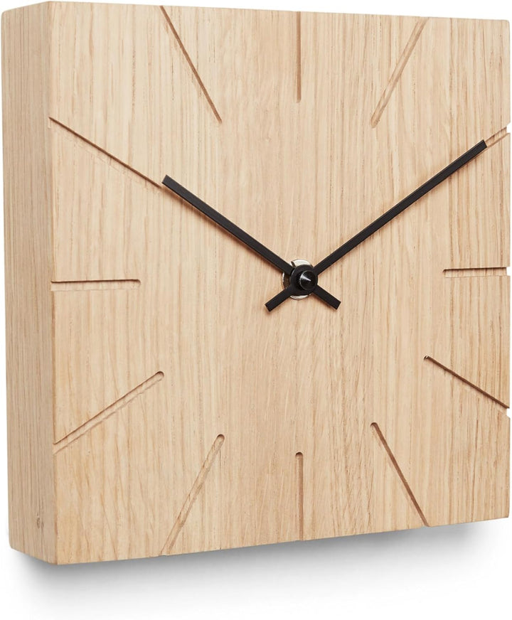 Natuhr Funkuhr Wanduhr Tischuhr Holz - Beam - geräuscharm Massivholz modern Design 17 x 17 cm (Eiche