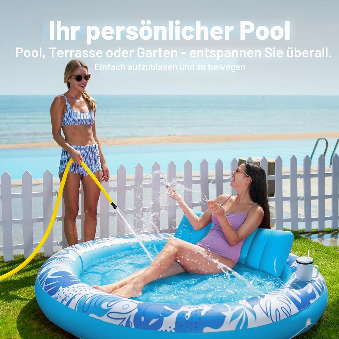 Sloosh Aufblasbare Sonnenpool,Luftmatratzte Pool 183 x 165 cm, Schwimmring für Erwachsene mit Kissen