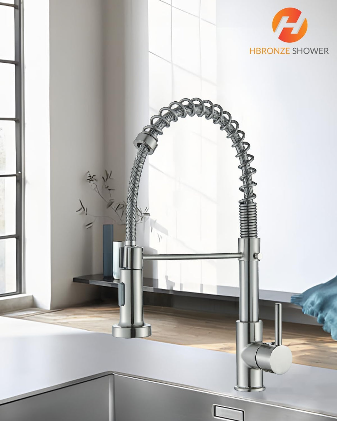 Hbronzeshower Wasserhahn Küche, Hochdruck Küchenarmatur mit Brause ausziehbar Armatur, 360° Schwenkb