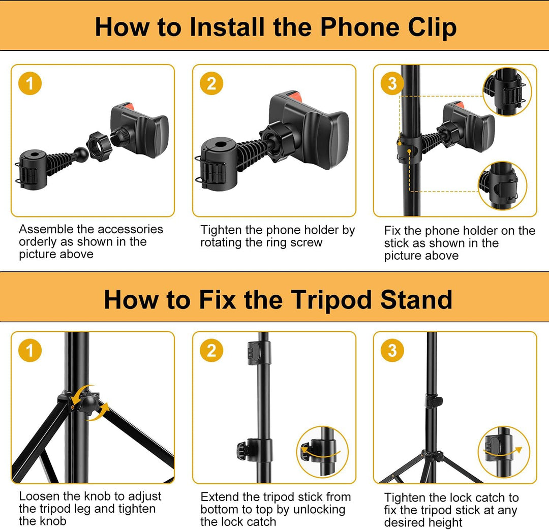 UPhitnis Ringlicht mit Stativ, 10 Zoll Ringlicht mit 63 Zoll Stativ Selfie Ringleuchte mit 3 Farbe u
