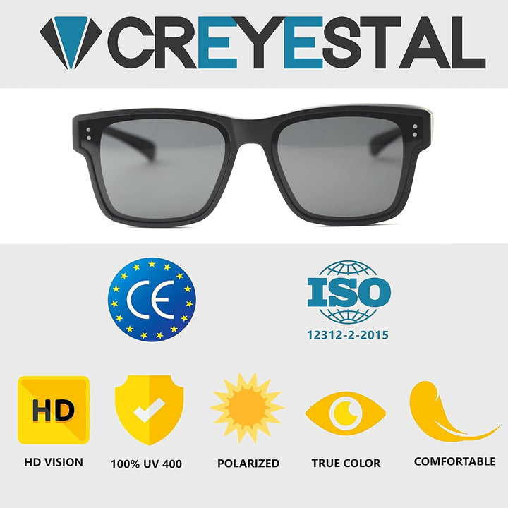 CREYESTAL Polarisiert Überzieh Sonnenbrille mit Antireflex, Überbrille Sonnenbrille für Brillenträge